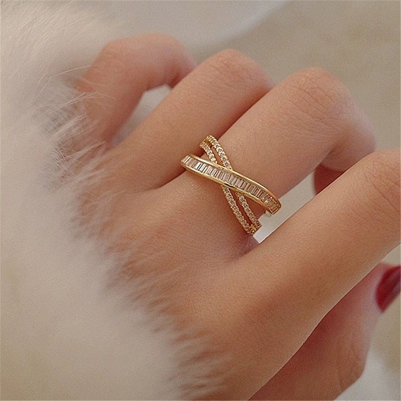 New Exquisite Cross Opening Ring Fashion Temperament Simple Ring Elegant Ladies Jewelry